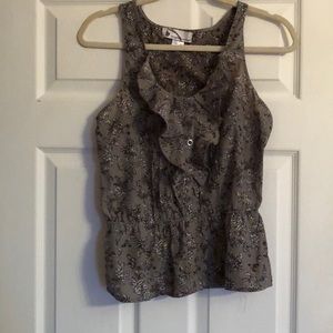 Grey floral ruffle top